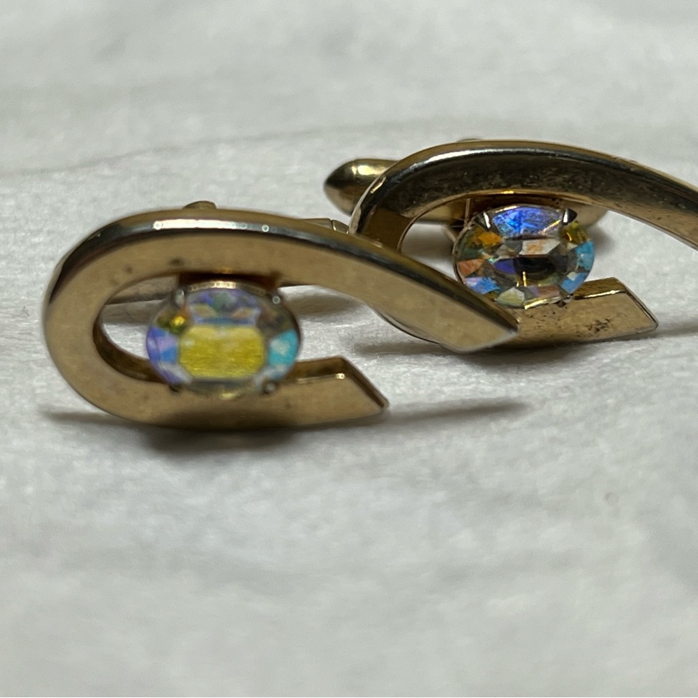 SWANK Vintage Gold Cufflinks with Iridescent Stones